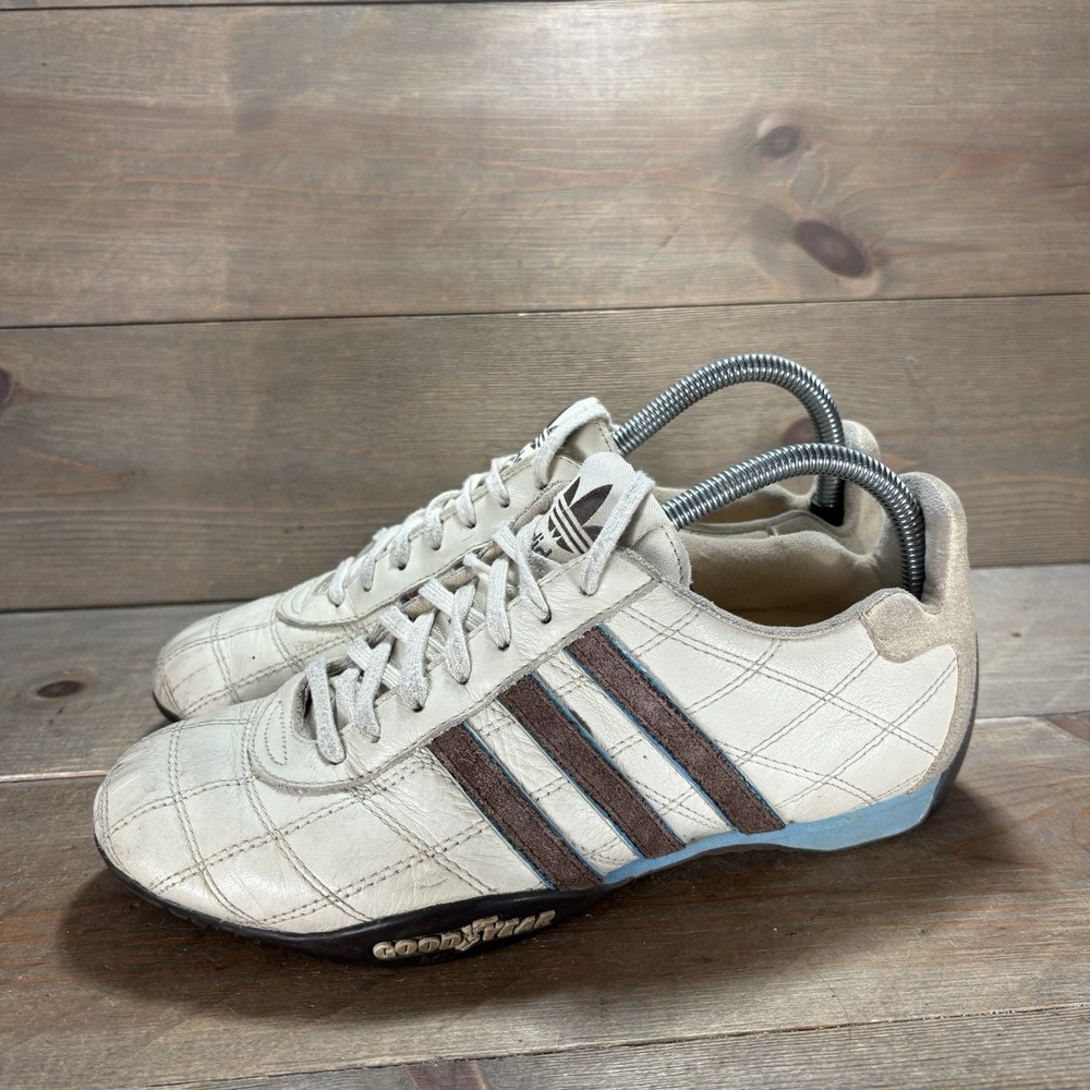 adidas tuscany goodyear womens size 7 shoes beige leather racing driving sneaker